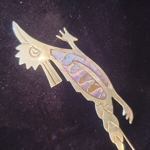Hand Crafted Silver & Abalone Roadrunner pin Circa 1970s